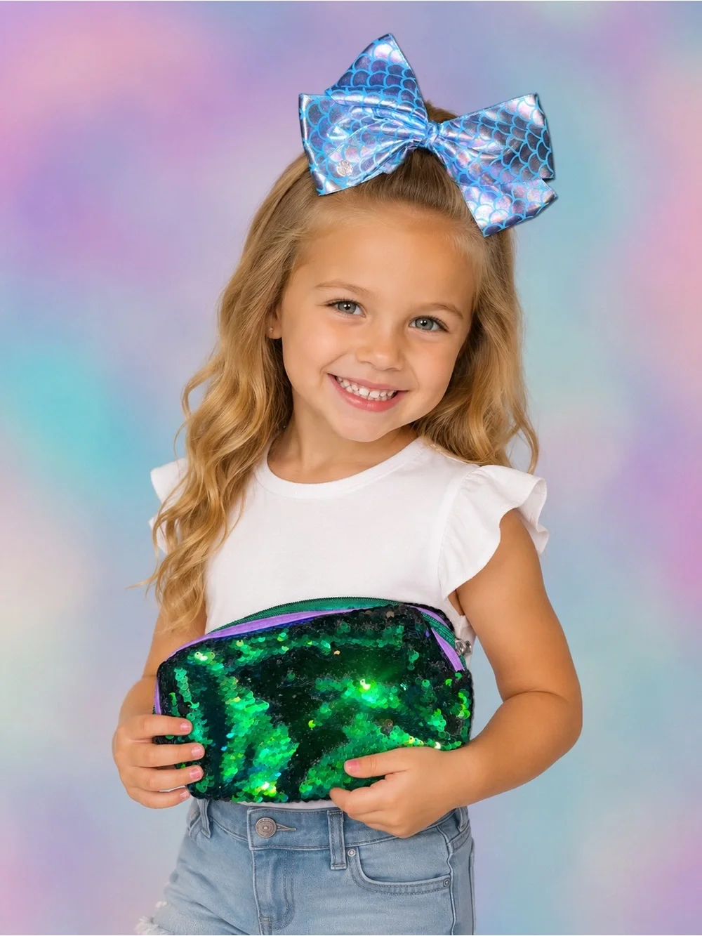 Capelli New York Reversible Sequin Cosmetic Bag & Jojo Siwa Mermaid Bow